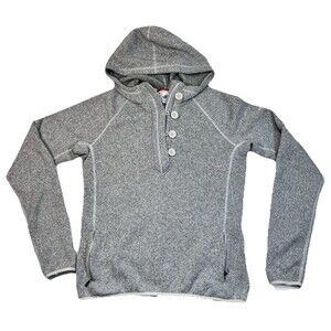 The North Face Womens M Gray Henley Thick Fleece Knit Pullover Sweater Hoodie